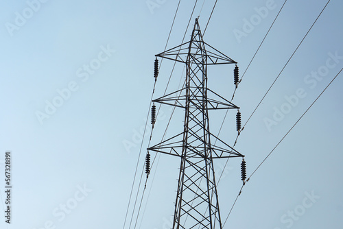 silhouette of high voltage transmission tower