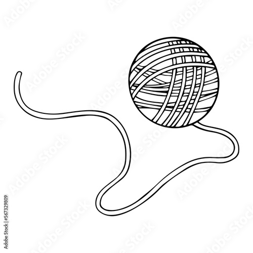 Linear sketch, scribble of a skein of thread for knitting.Vector graphics.