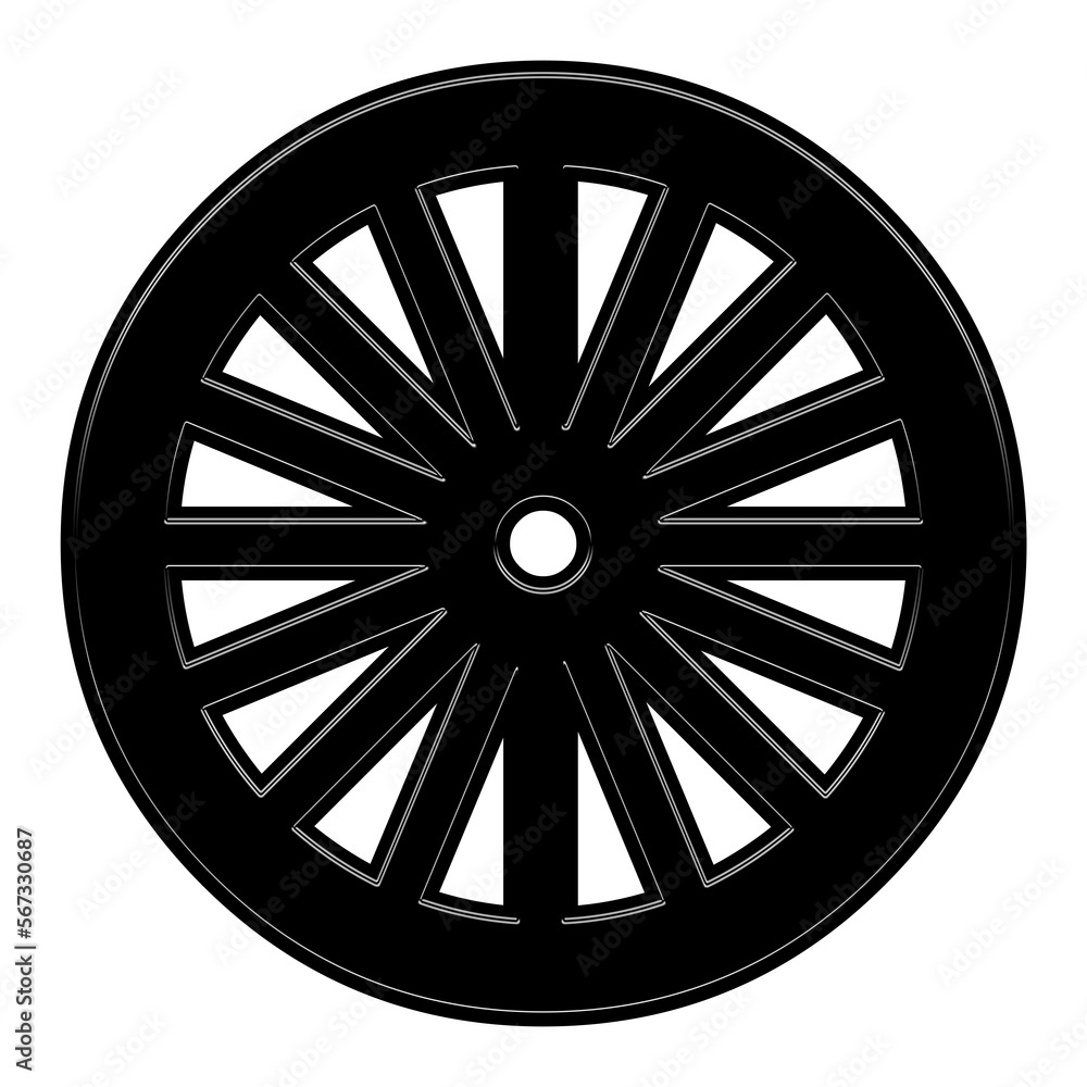 Black 3d wheel with transparent background