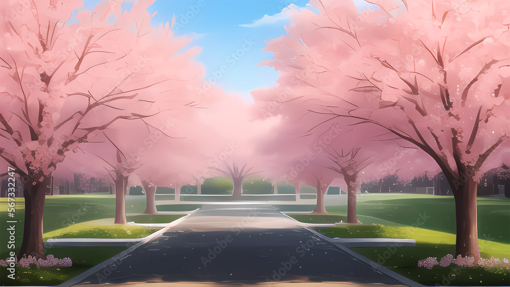 幻想的でアニメ調の桜の背景　春　花見　爽やか