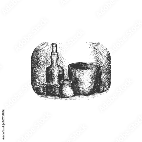 Hand-drawn still life illustration isolated on white background 