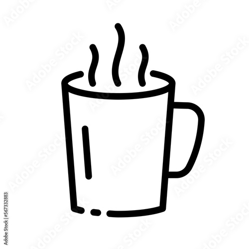 Mug with hot drink and steam line icon. Tea  coffee  cafe  break  time  have a rest  black  brew  tasty  coffee house  caffeine  breakfast. Vector line icon on white background