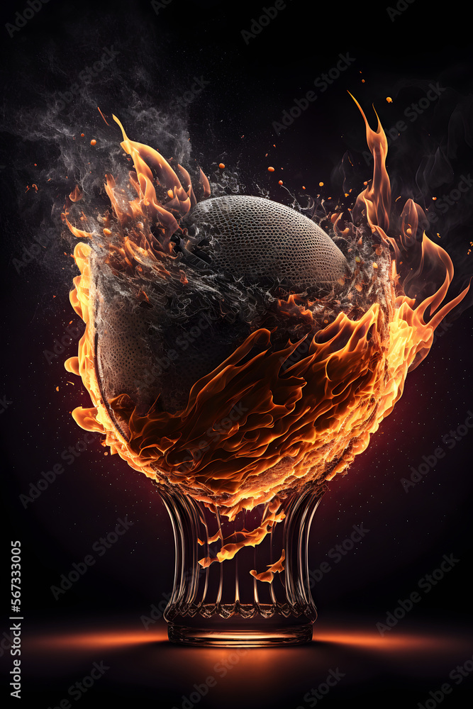 championship trophy, Award for the best and first, trophy of victory, burning cup, trophy of success, background of the poster, championship trophy with flames, Generative, AI