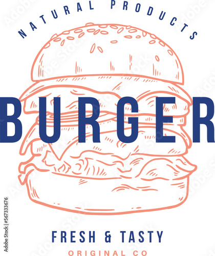 Hand drawn burger vector doodle. Hamburger sketch illustration for print, web and infographics.