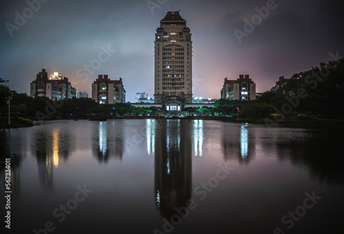 The Xiamen University library and Main Buildings at night