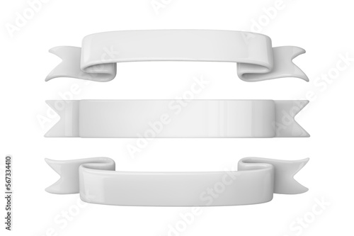 Set 3d ribbon banner sale. White blank label flag icon. Vector realistic illustration