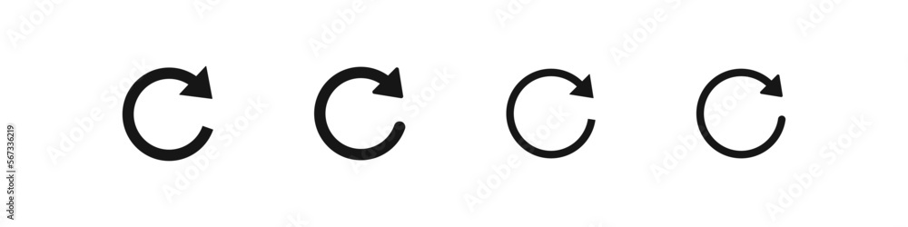 Reload icon. Repeat symbol. Reset signs. Refresh symbols. 1 arrow icons. Black color. Vector sign. Reload icon. Repeat symbol. Reset signs. Refresh symbols. 1 arrow icons. Black color. Vector sign.