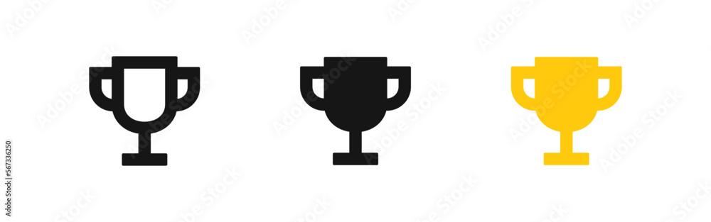 Champion cup icon. Trophy symbol. Winner signs. Award symbols. Prize icons. Black and yellow color. Vector sign. Champion cup icon. Trophy symbol. Winner signs. Award symbols. Prize icons. Black and yellow color. Vector sign.