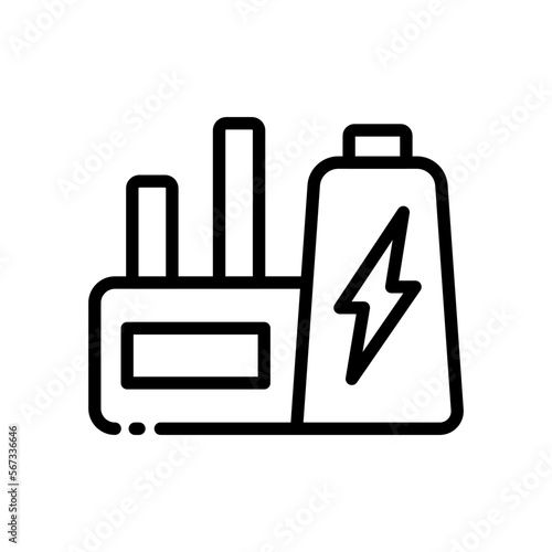 Power station line icon. Energy, electricity, temperature, water, power plant, battery, nuclear power, recyclable, fuel, tank, plant. infrastructure concept. vector black line icon