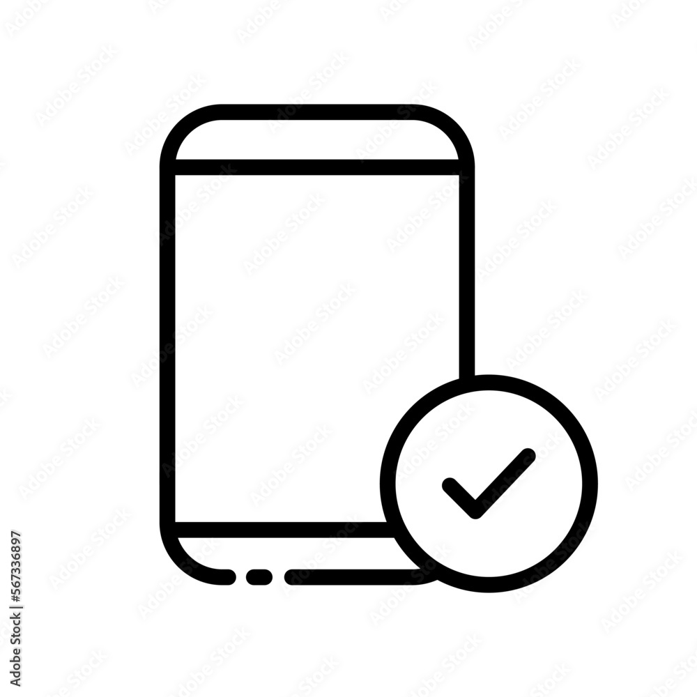Smartphone line icon. Electronics, application, checkmark, approval, protection, security, antivirus, application, chat, shield, notification. technology concept. Vector black line icon Smartphone line icon. Electronics, application, checkmark, approval, protection, security, antivirus, application, chat, shield, notification. technology concept. Vector black line icon