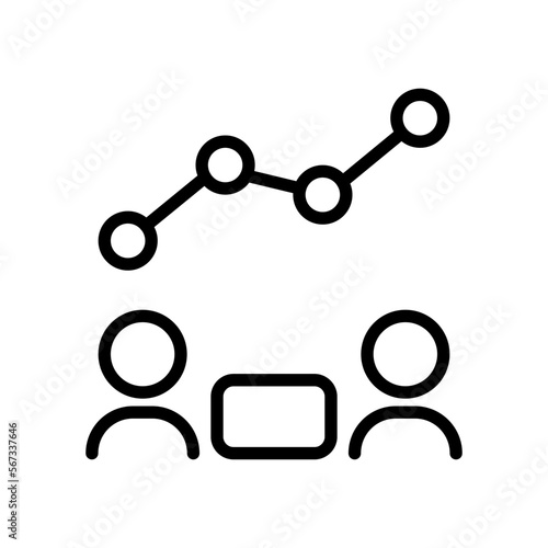 statistics line icon. Diagram, businessman, graph, work, linear diagram, data, information, capital, tactics, investment, money, shares. business concept. Vector black line icon on white background