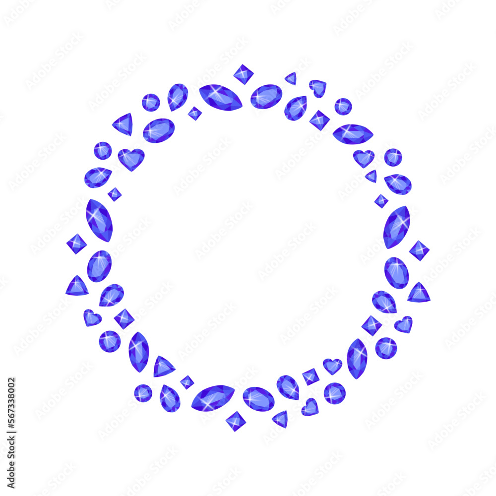 round frame of blue gemstones, and sapphires.Vector.Invitation, logo, print. round frame of blue gemstones, and sapphires.Vector.Invitation, logo, print.