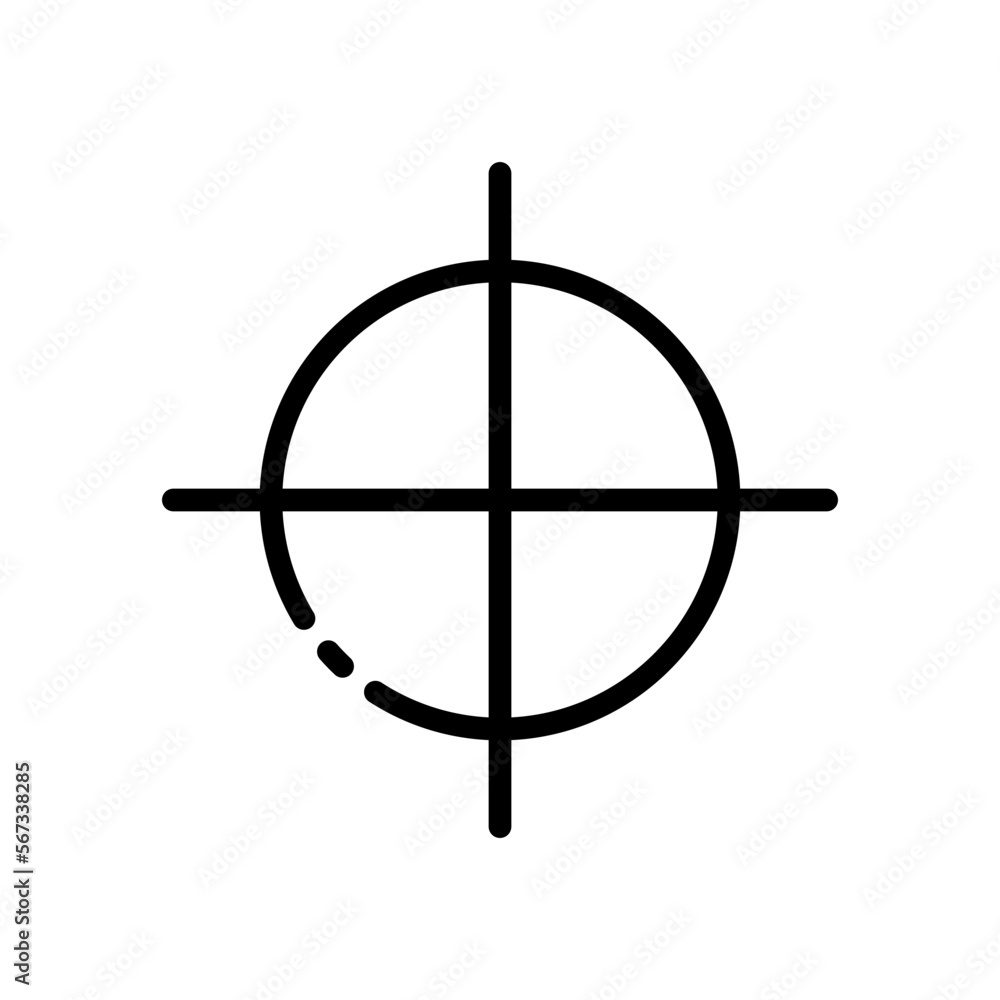 Sight line icon. Target, attention, focus, surveillance, attentiveness, confidentiality, safety, aspiration, landmark. business concept. Vector black line icon on a white background Sight line icon. Target, attention, focus, surveillance, attentiveness, confidentiality, safety, aspiration, landmark. business concept. Vector black line icon on a white background