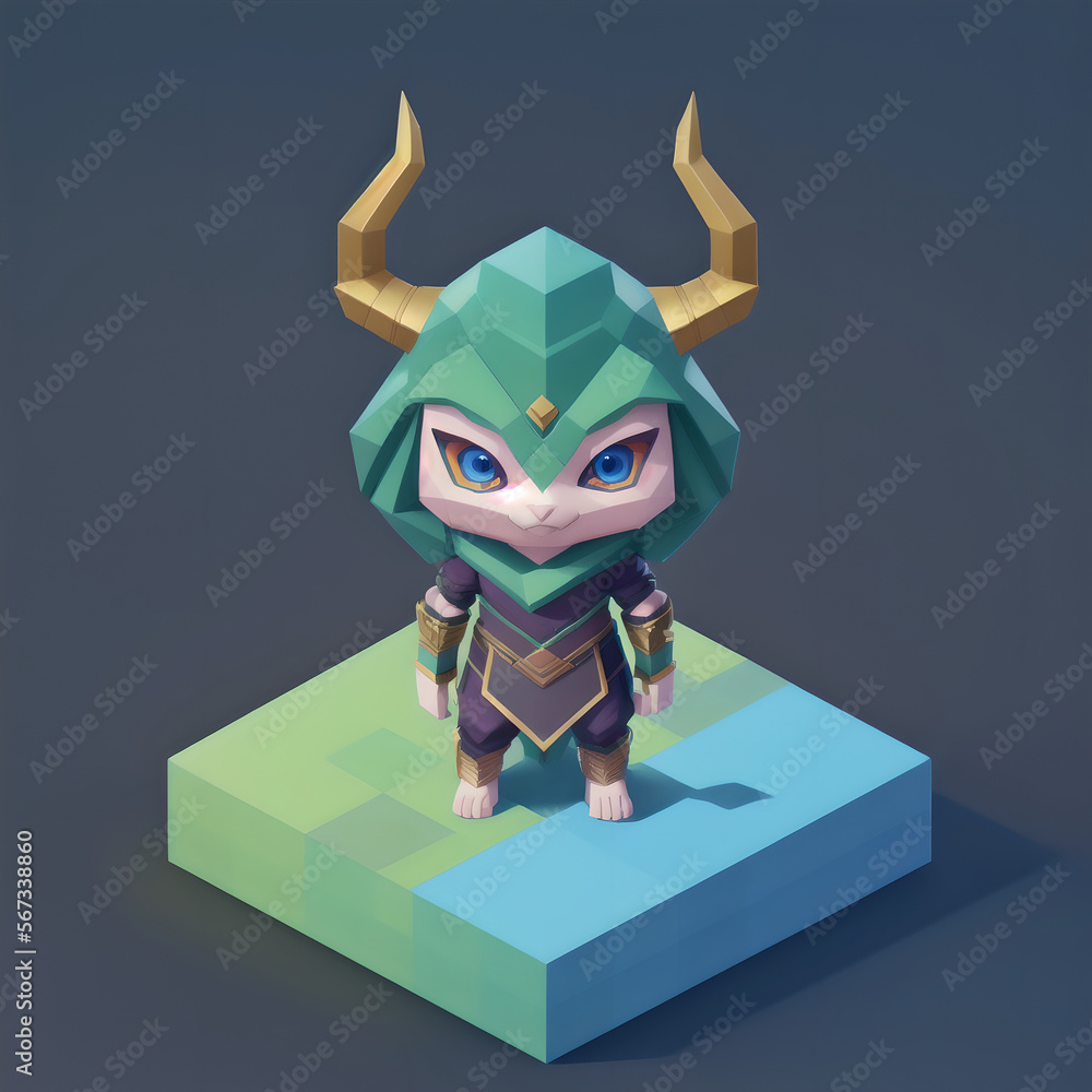 Tiny cute figure of scandinavian god Loki, 3D concept suitable as game development graphic resource, AI Generated - obrazy, fototapety, plakaty 