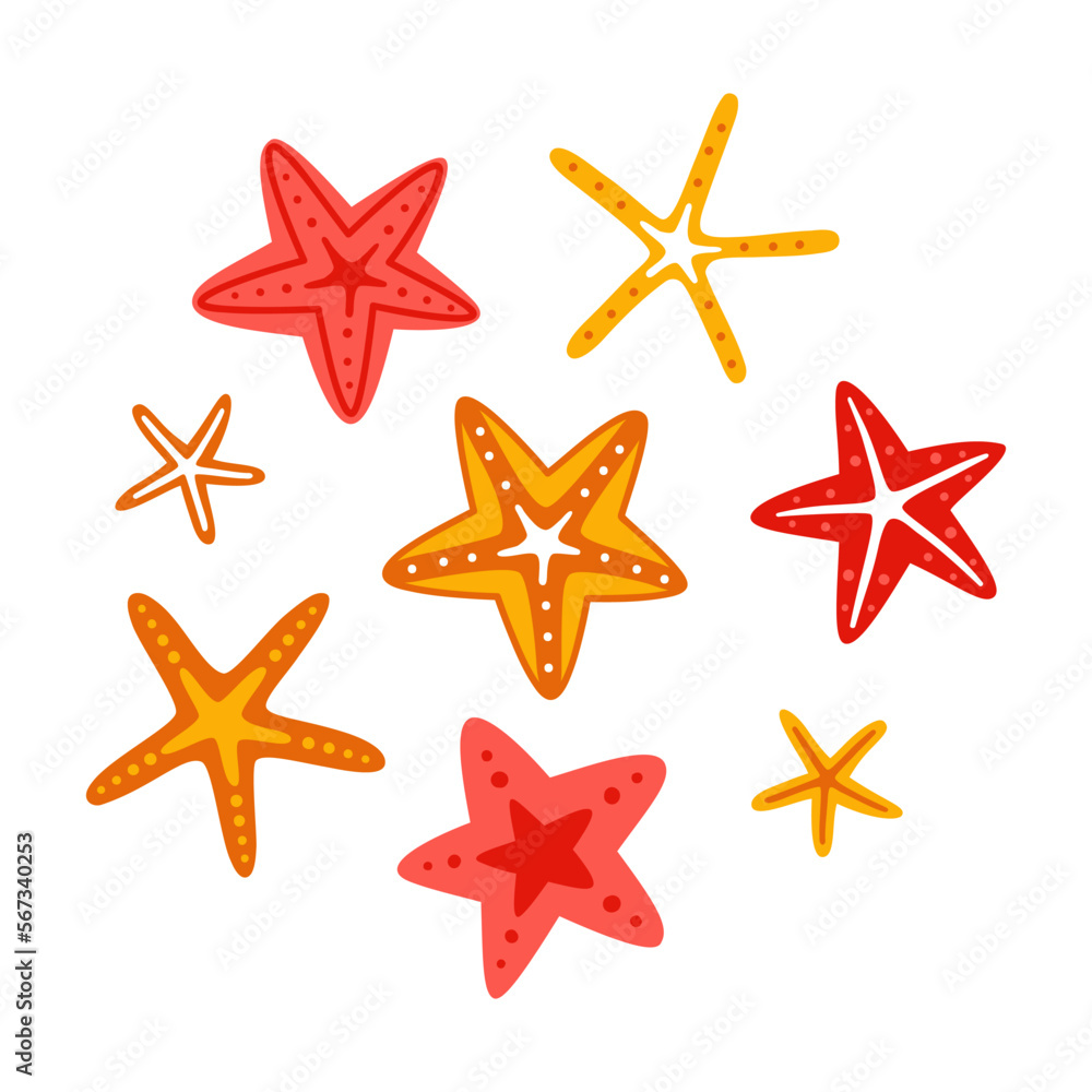 Vector set of starfish isolated on white background. Summer marine print. Vector set of starfish isolated on white background. Summer marine print.