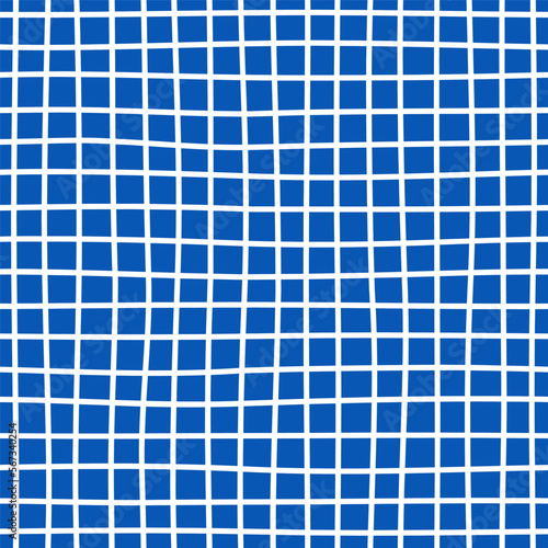 Vector kawaii checkered blue monochrome seamless pattern. Imitation blue pool mosaic