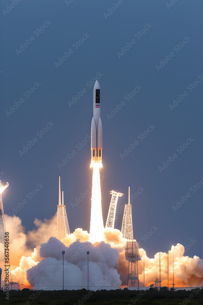 Rakete startet ins Weltall von der Startrampe, Raketenstart