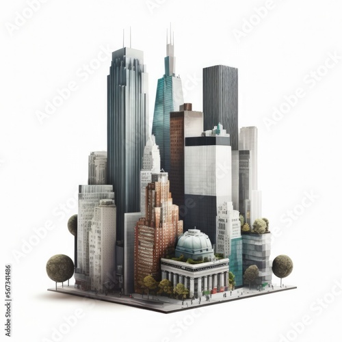 Metropolis city isolated on a white background, urban concept, generative ai