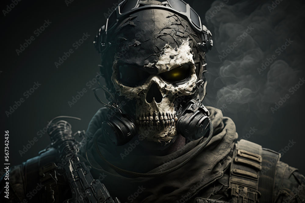 Portrait of a Scary Soldier with Skull mask, ai generated