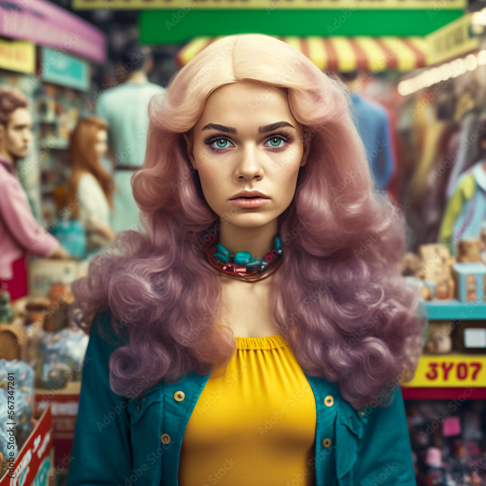 generative ai illustration- portait of a fashion 80s style fashion woman inside a market generative ai illustration- portait of a fashion 80s style fashion woman inside a market