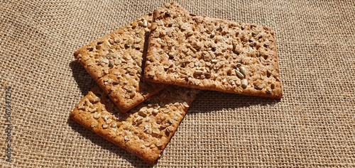 Whole grain biscuits with seeds. Cookies with seeds. Healthy crunchy biscuits. Diet low carb cookies. Diabetic cracker.