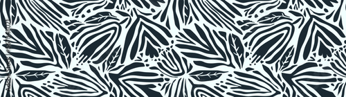Hand drawn minimal abstract organic shapes seamless pattern, leaves and flowers. 