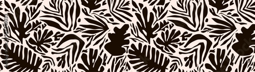 Hand drawn minimal abstract organic shapes seamless pattern, leaves and flowers. 