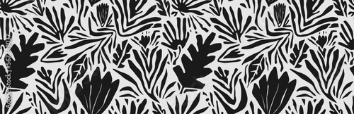 Hand drawn minimal abstract organic shapes seamless pattern, leaves and flowers. 