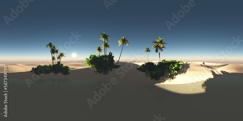 Oasis at sunset in a sandy desert. Environment map. HDRI . equidistant projection. Spherical panorama. panorama 360. 