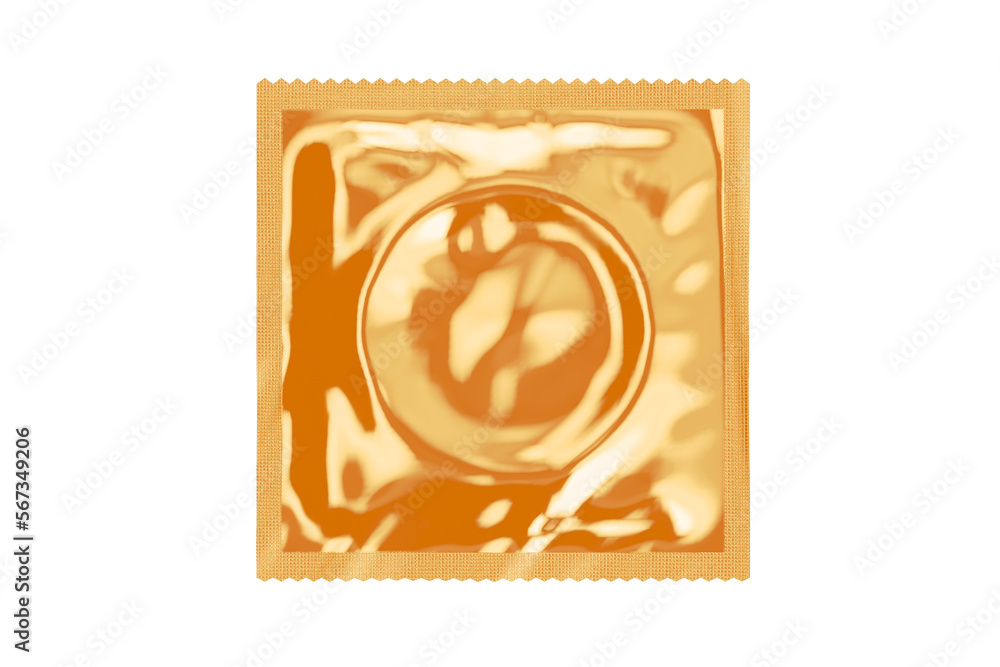 Obraz premium Condom pack. Isolated golden condom pack. Unbranded condom pack. Brandless pack. 3D rendering. 3D