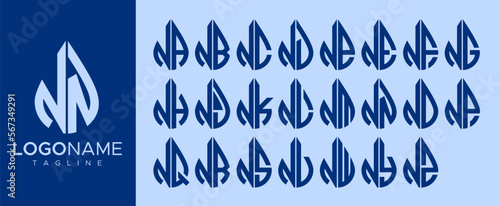 Line abstract water drop initial N NN letter logo design set