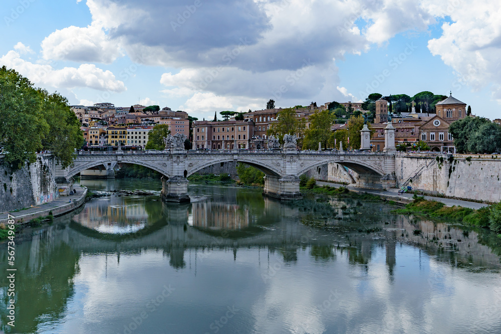 The historic bridge of the Holy Angel over the river Tiber in Rome