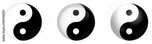 Simple black and white yin yang symbol, flat, dome or sphere version