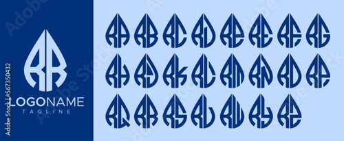 Line abstract water drop initial R RR letter logo design set