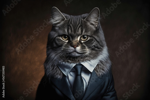 Portrait of a Cat dressed in a formal business suit. generated AI 