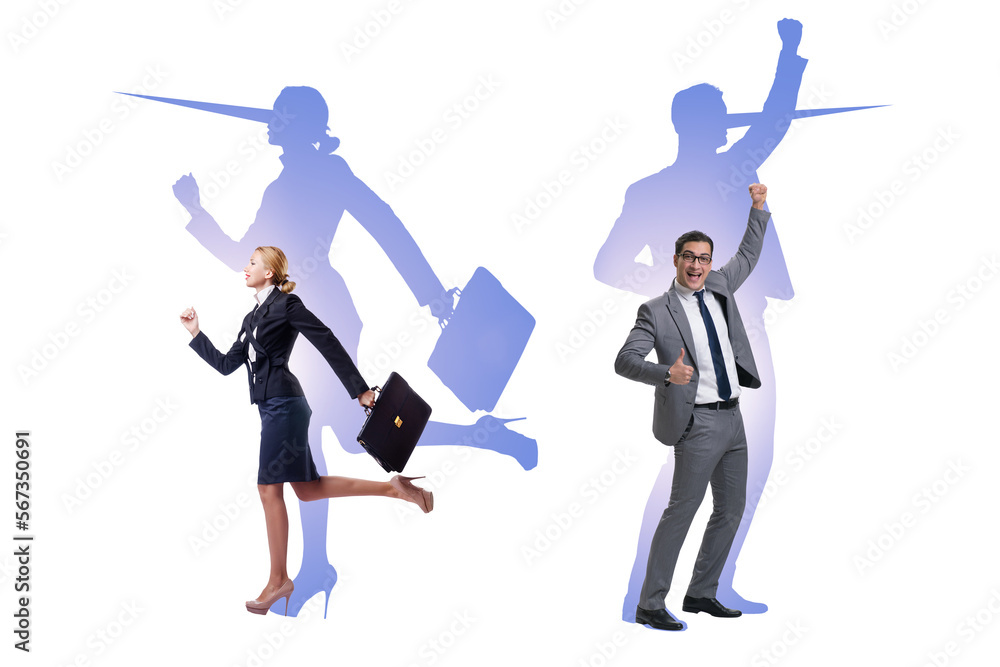 Lier concept with business people and nose Lier concept with business people and nose