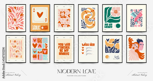 Modern Valentine's day vertical flyer or poster template. Love hand drawn trendy illustration.