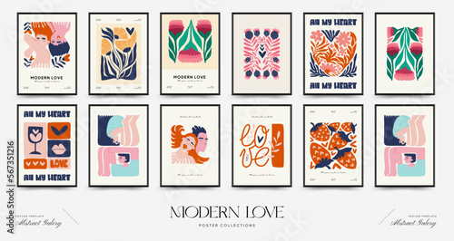 Modern Valentine's day vertical flyer or poster template. Love hand drawn trendy illustration.