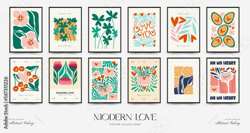 Modern Valentine's day vertical flyer or poster template. Love hand drawn trendy illustration.