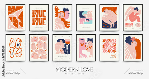 Modern Valentine's day vertical flyer or poster template. Love hand drawn trendy illustration. © KozyPlace