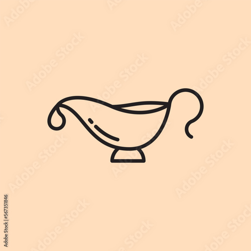 Minimalistic linear gravy boat for sauce or oil vector icon. Sauce for food and restaurant menu concept design.