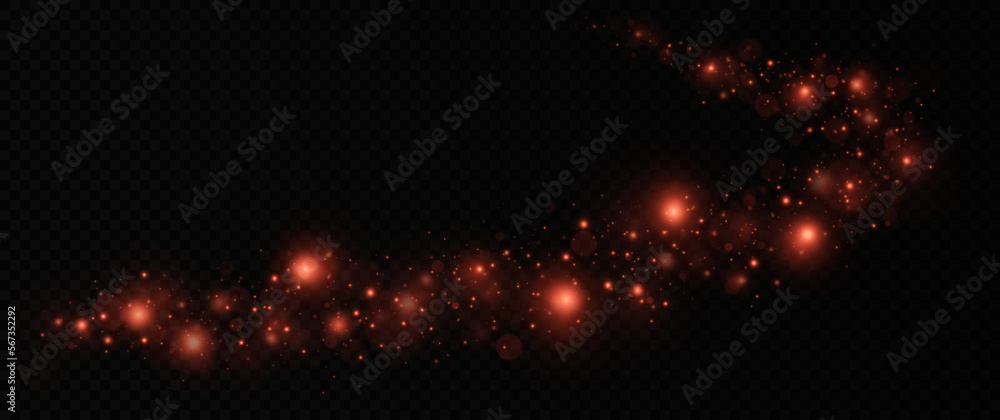 Glitter wave dust with glowing particles. Shiny dust twinkle in transparent background. Sparkle trail with light effect.