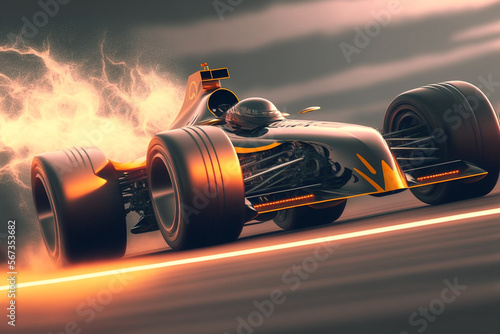 A racing car is shown with a lot of smoke coming out of it, Generative AI © Kafi