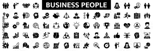 Business people 70 icons set. Human resources, office management - flat web icon set. Businessman icons collection.