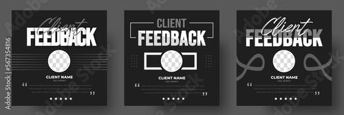 Customer feedback, Customer testimonial, client review, client Testimonials social media post banner design template with black and dark color. black, dark and white color client review banner.