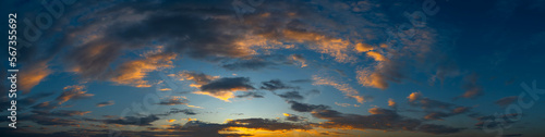 panorama vivid sky.Panorama of a twilight sunset and colorful clouds - sunlight with dramatic cloud.