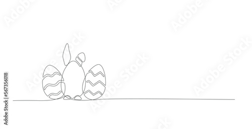Simple line vector banner with bunny, easter eggs shapes