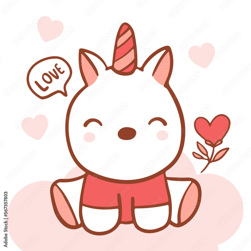 Big isolated hand drawn cartoon vector character design unicorn in love, doodle style Valentine concept animal flat vector illustration Big isolated hand drawn cartoon vector character design unicorn in love, doodle style Valentine concept animal flat vector illustration
