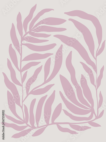 Decorative wallpaper with branches in pink tone. Delicate, light-toned pattern with botanical elements. Nature-inspired poster for accent wall. Wall decor and mural for nursery. Twigs background.