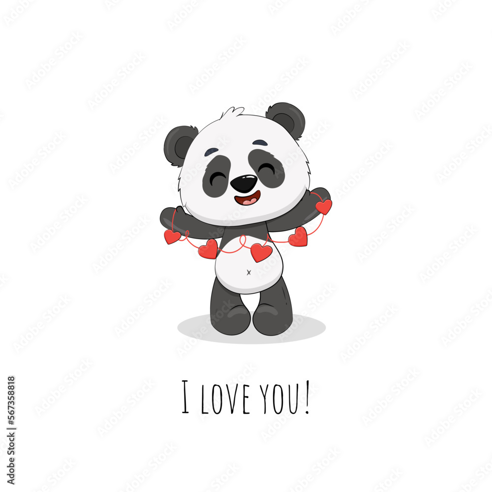 Cute cartoon panda with a hearts on white background.I love you valentine's day card. Vector illustration Cute cartoon panda with a hearts on white background.I love you valentine's day card. Vector illustration